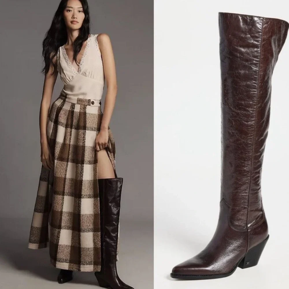 NEW Sam Edelman Julee Espresso Brown Leather Over The Knee Boots Size 5.5